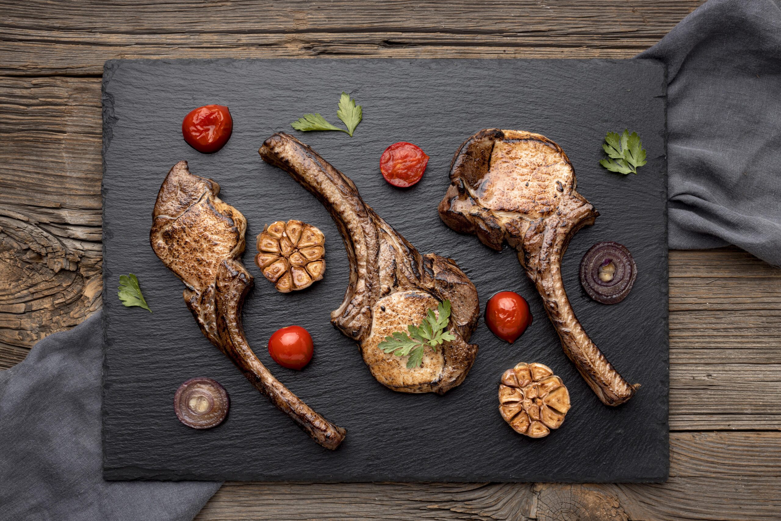 wooden-board-with-cooked-meat-vegetables